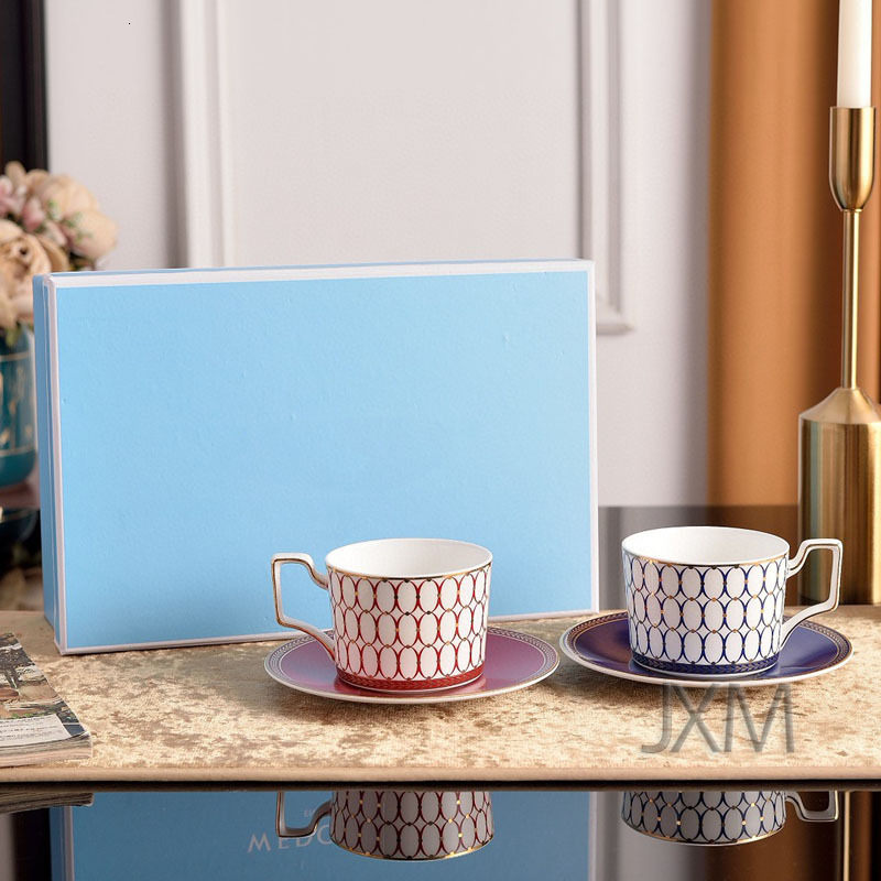 W Gold Powder Nianhua Series Bone Porcelain Coffee With Dish Family Couple Set 220Ml Afternoon Tea Cup Gift