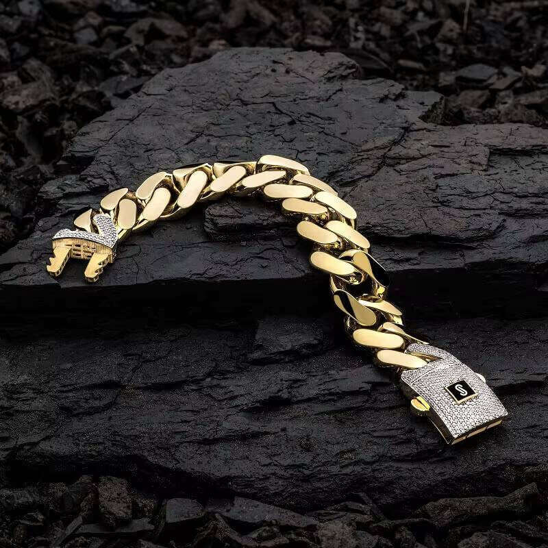 Monaco Jewelry 10K 14K Gold Plated Men's Classic Interlocking CZ Miami Cuban Chain Bracelet
