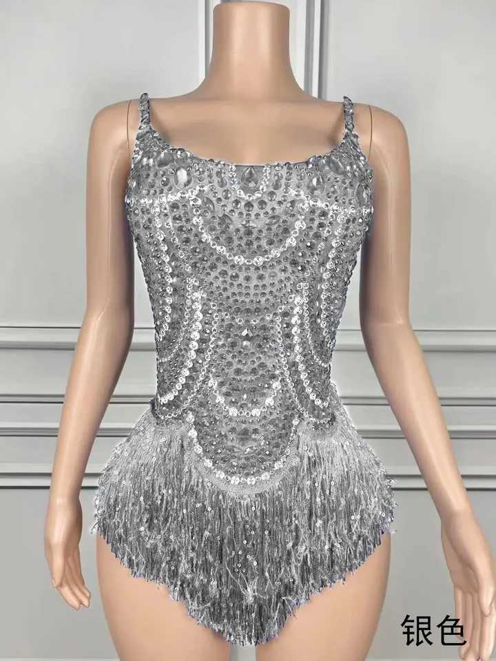 Stars sing with the same blue tassels bright white and wild dance music festival costumes W250419