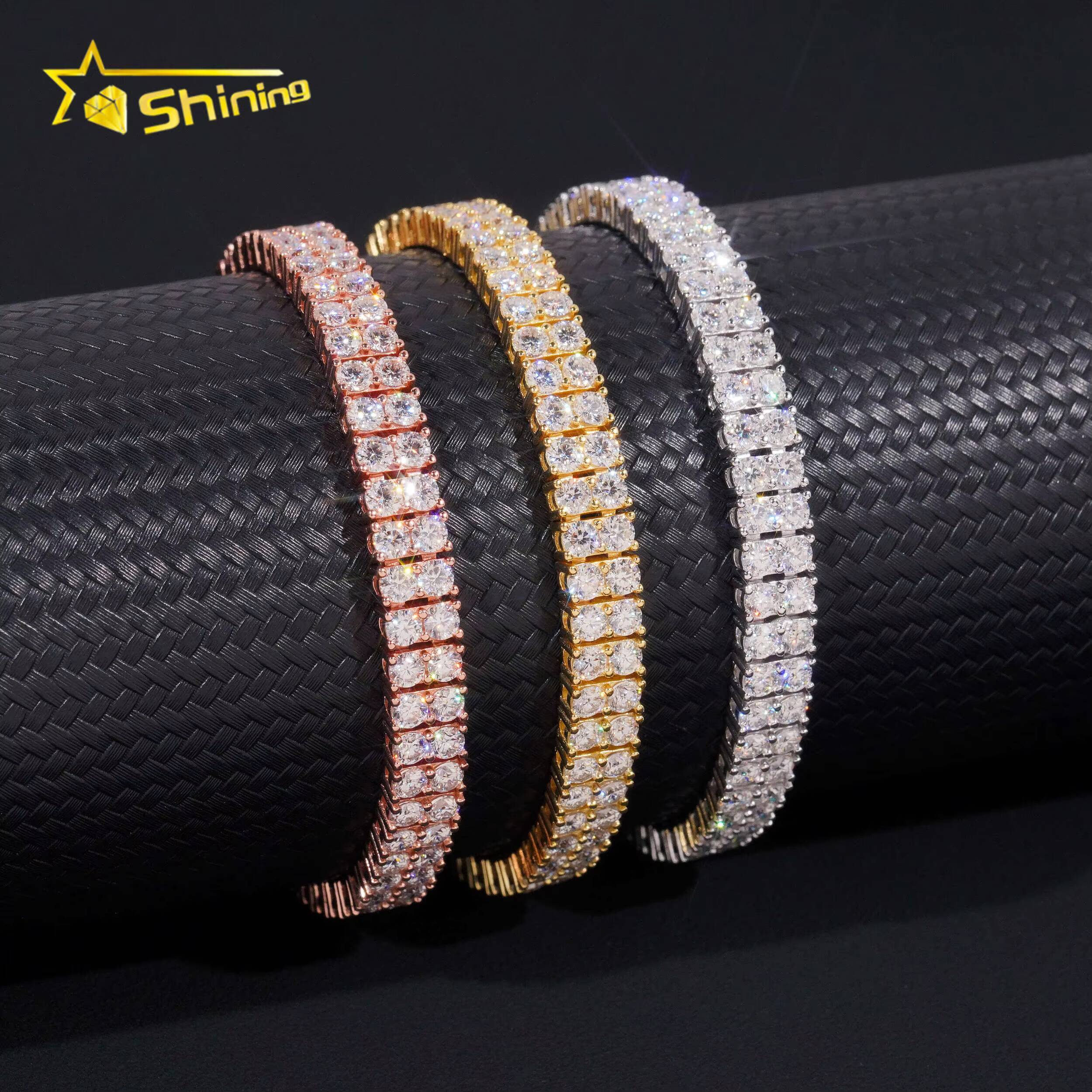 2rows Moissanite 66mm Tennis Bracelets 18K Gold Plater Fine Jewelry Sterling Silver Tennis Chain Bracelet Hot Sale Design