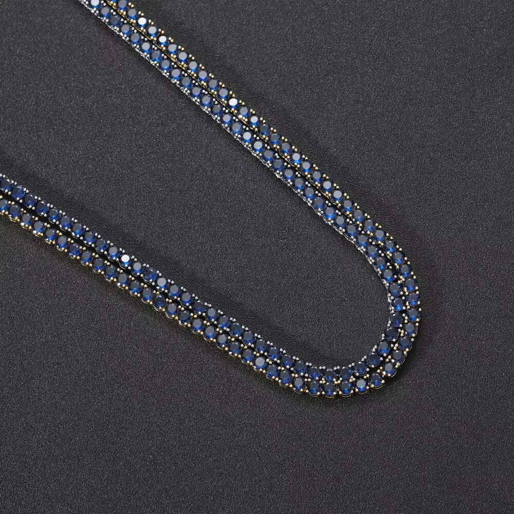 BC206 4mm 16" 18" 20" Brass Blue CZ Necklace Hip Hop Bg Jewelry Zircon Tennis Chain Iced Out