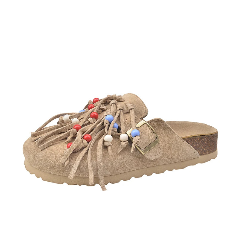 Women Mules Shoes Flats Suede Womens Sandals Fringes Summer Fashion Slippers Walking Dress Cozy Mujer Sandalias 250418