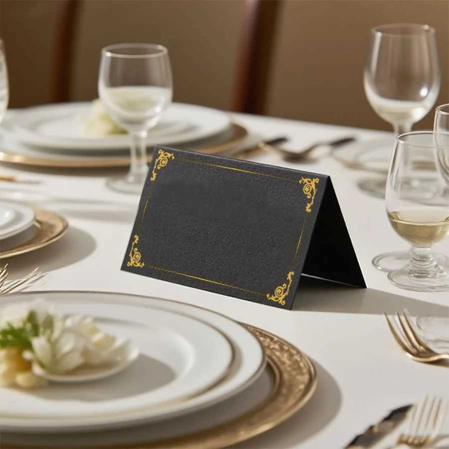 20/50/100pcs Half Fold Black Hot Stamping Wedding Seating Number Table Card Place Card Birthday Party Banquet Sign In Card G251119