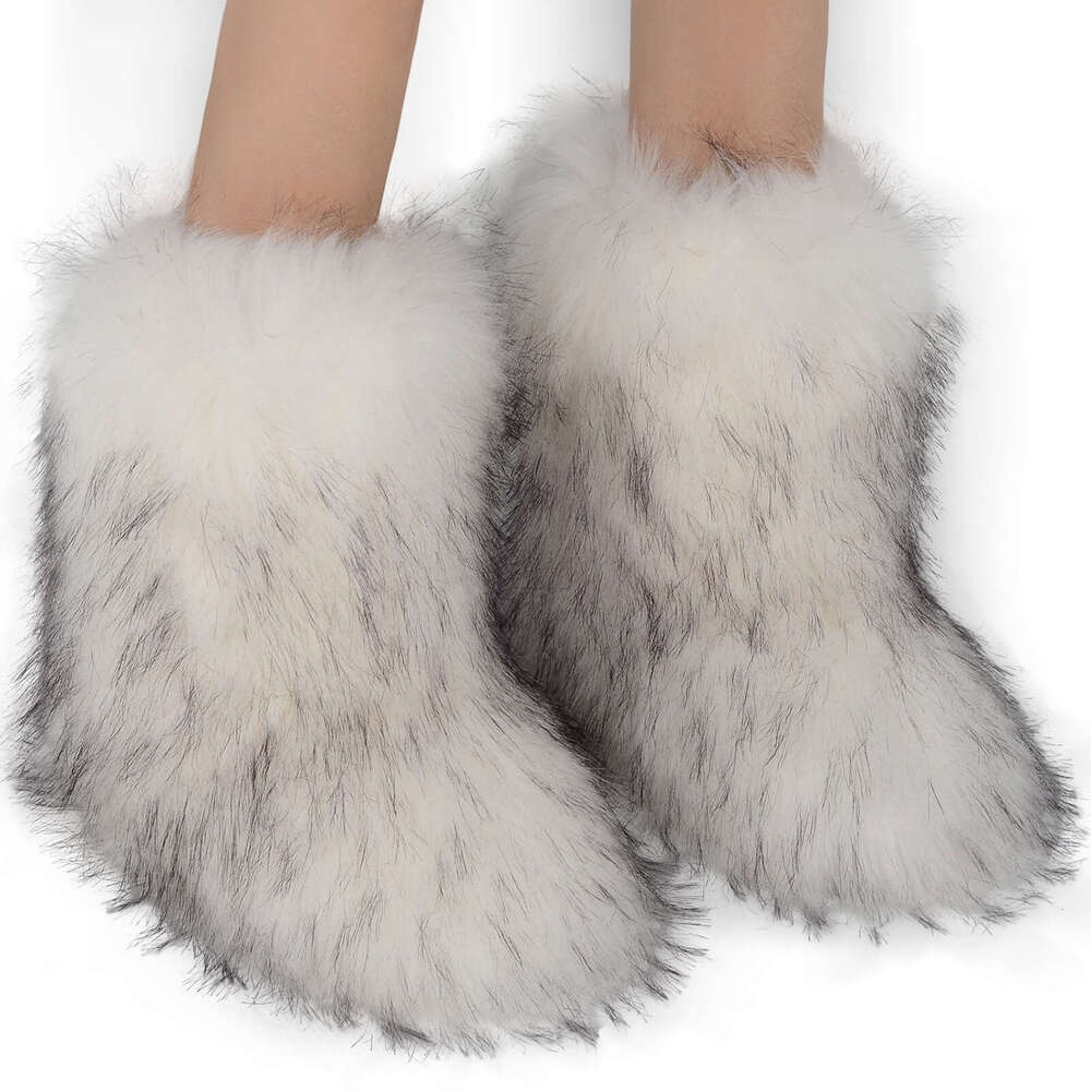 Snow Boots Flat High-Top Imitation Raccoon Fox Fur Winter Warm Mid-Calf Women's Shoes dh1103675481