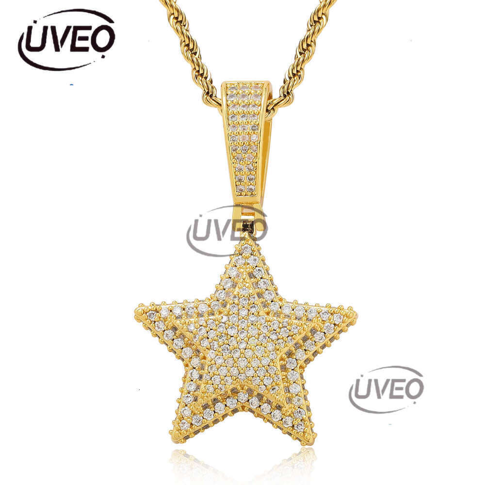 Luxury designer Hip Hop Necklace, Double Pentacle Pendant, Solid Ice out VVS Moissanite Pendant Hip Hop Necklace for men and women with free shipping
