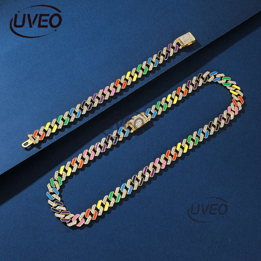 Hot selling fashion men geometric inlaid ice out VVS Moissanite Cuban men and women domineer rap necklace hip-hop collarbone chain Free delivery