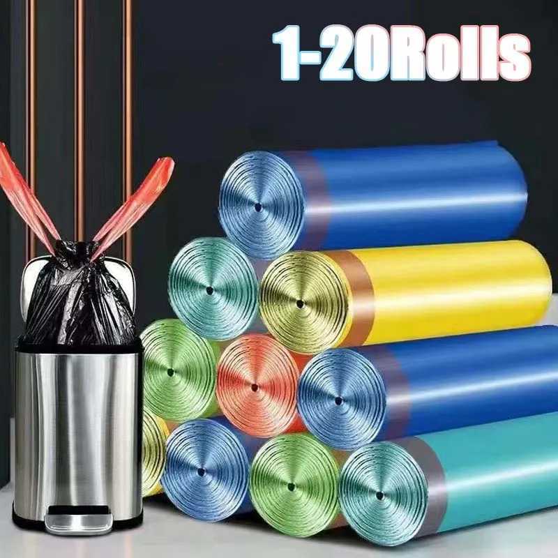 Colorful Drawstring Garbage Bags Large Disposable Trash Bags with Easy Tear Design No Mess Hands-Free Lifting for Kitchen C251119