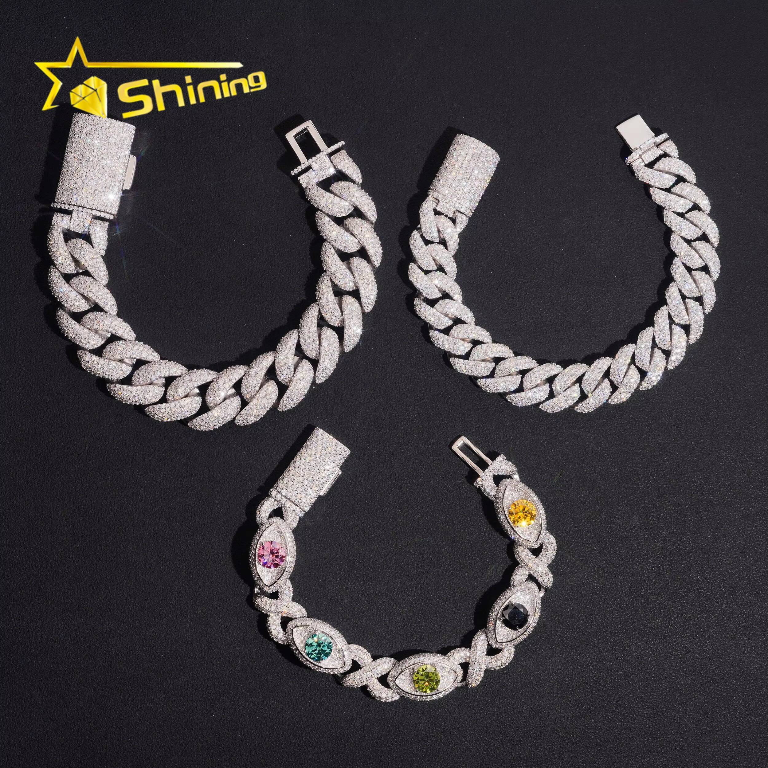 New Design High Quality Hip Hop Style 925 Silver Iced Out Diamond Moissanite Cuban Link Bracelet