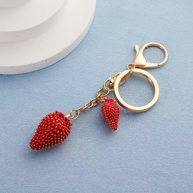 Factory Direct Strawberry Keychain - Creative Alloy Bag Pendant with Oil Painting Design Z260130