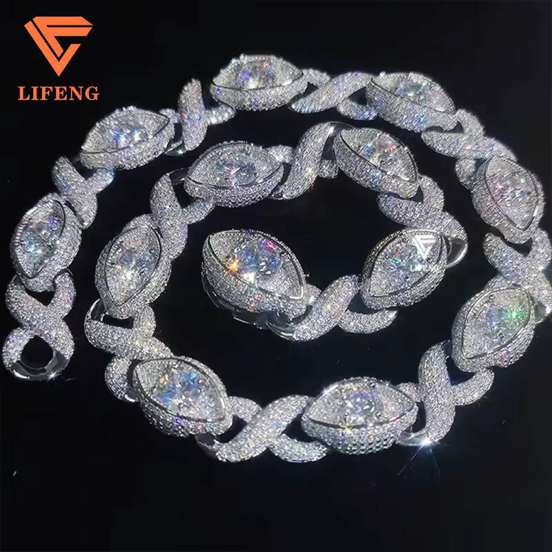 Custom Eyes Necklace VVS Moissanite Diamond Cuban Link Chain for Men Iced Out Hip Hop Jewelry 925 Silver Cuban Charm Necklace