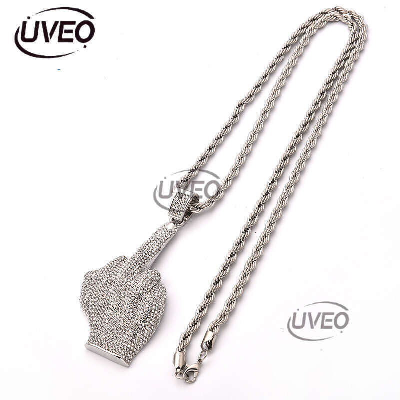 Designer luxury large vertical middle finger hip hop ice out of VVV Moissanite, pendant for men and women Free delivery