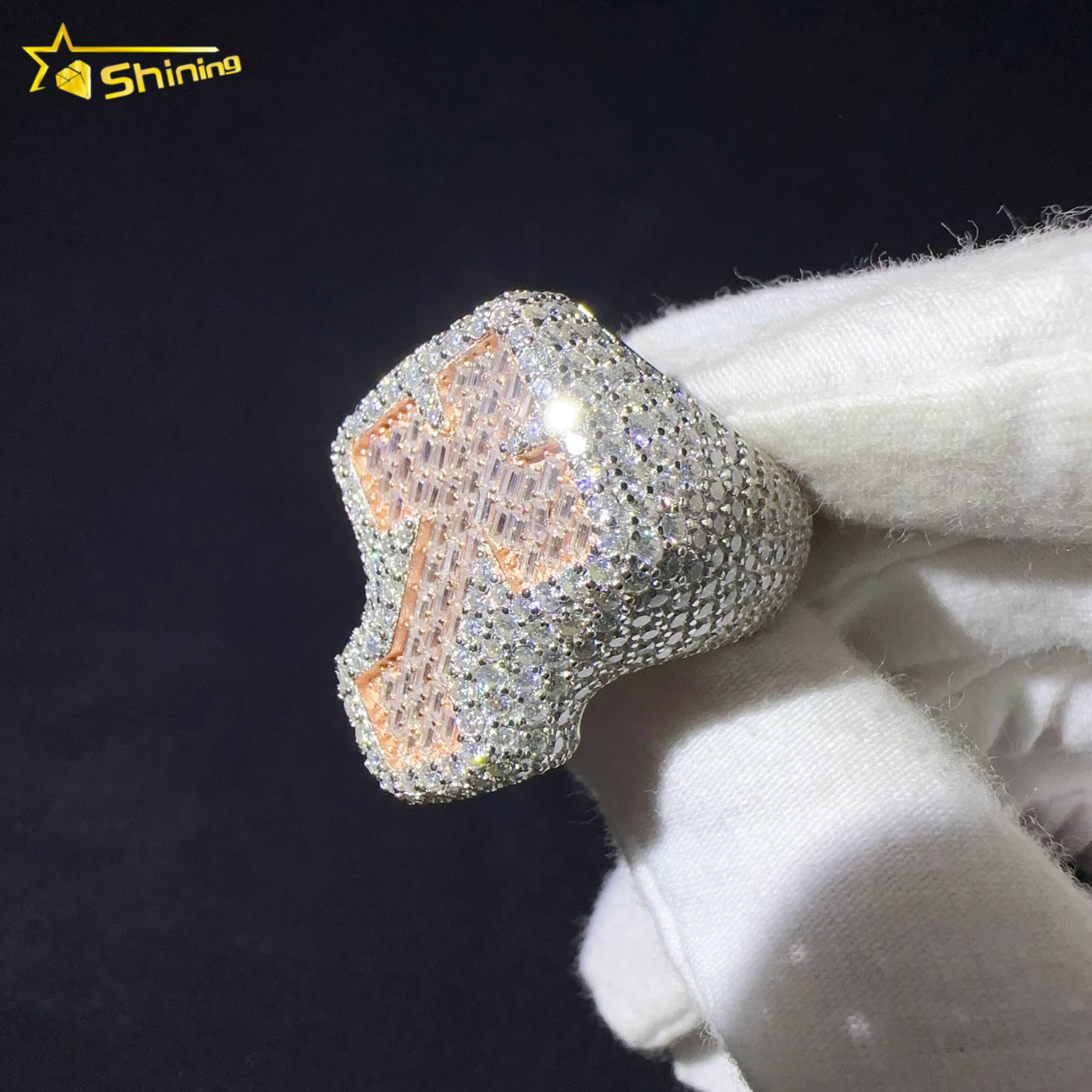 Pass Diamond Tester 925 Sterling Silver VVS Moissanite Hip Hop Custom Iced Out Cross Ring