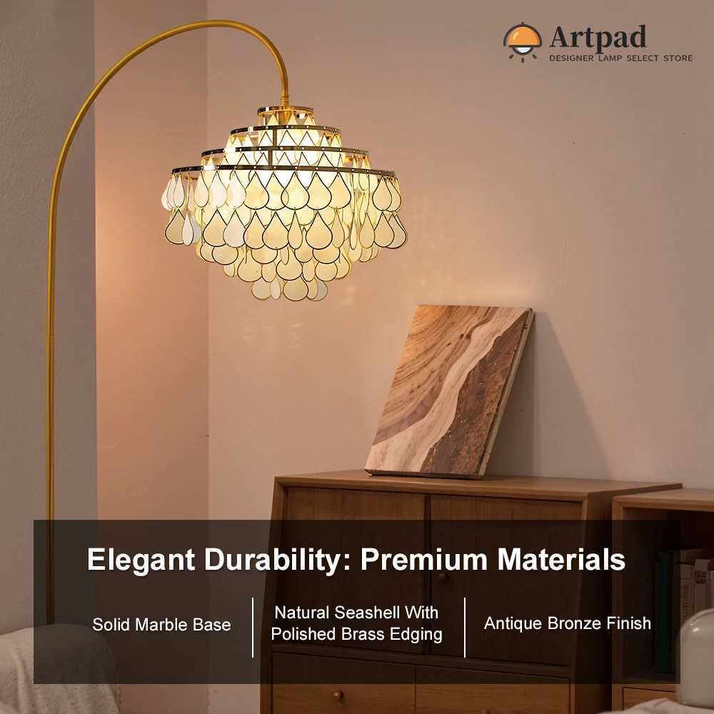 Luxury Bronze Floor Lamp For Living Room Bedroom Study Table Modern Room Decoration White Natural Seashell Stand Light M251119