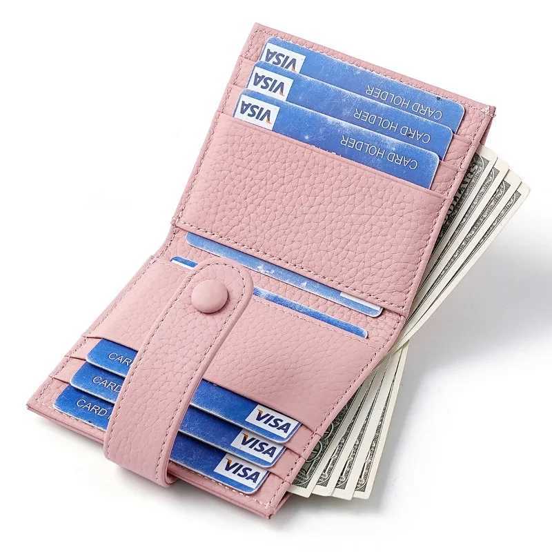Simple Cow Leather Wallet Short Ladies Card Holder with Buckle Coin Purse Clutch Multi-Card Slot Card Holder Rfid Small WalletT251119