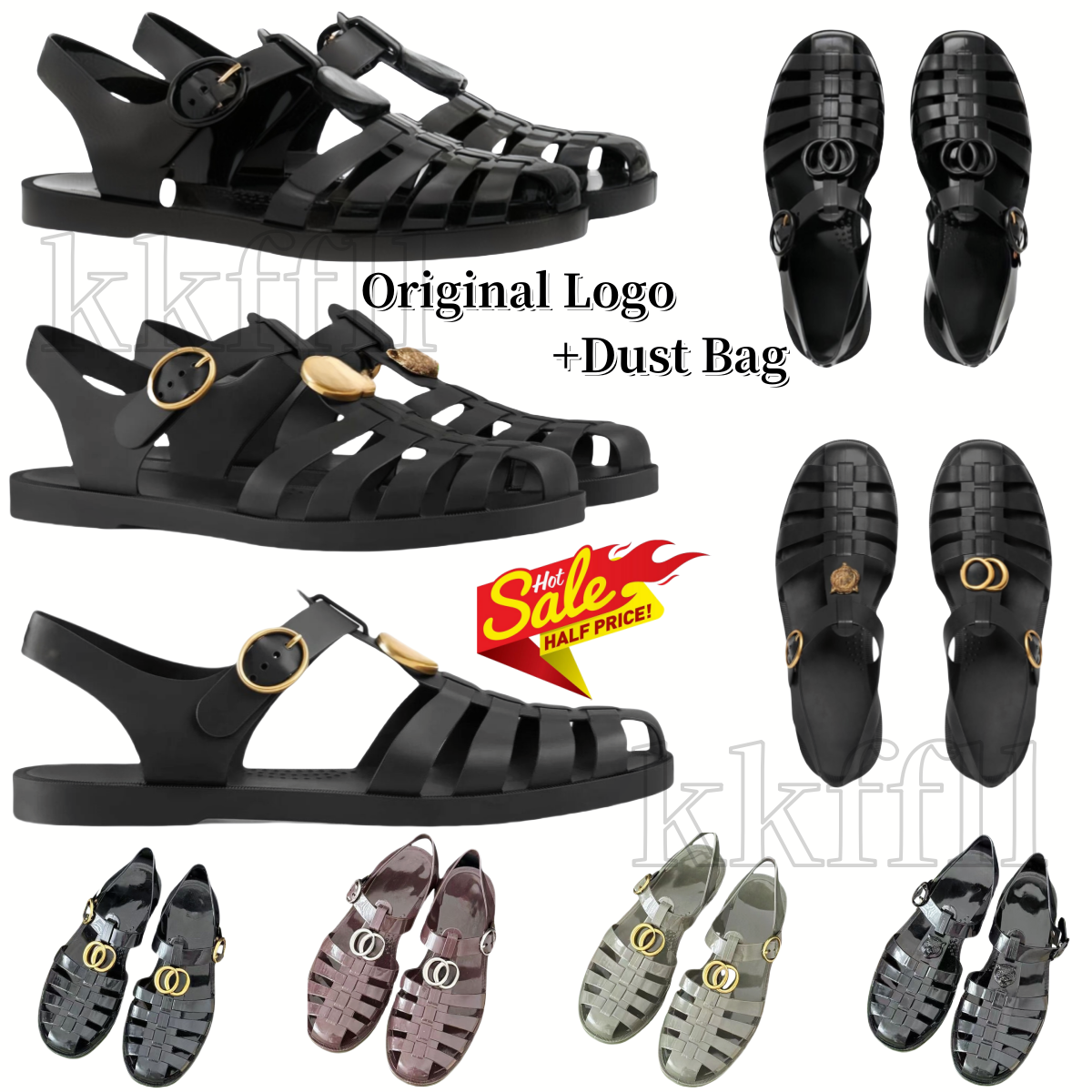 Designer Women Interlocking Slide Sandals Flat Beach Jelly Sandals Luxury TPU Black G Letter Button Tiger Head Summer 36-46