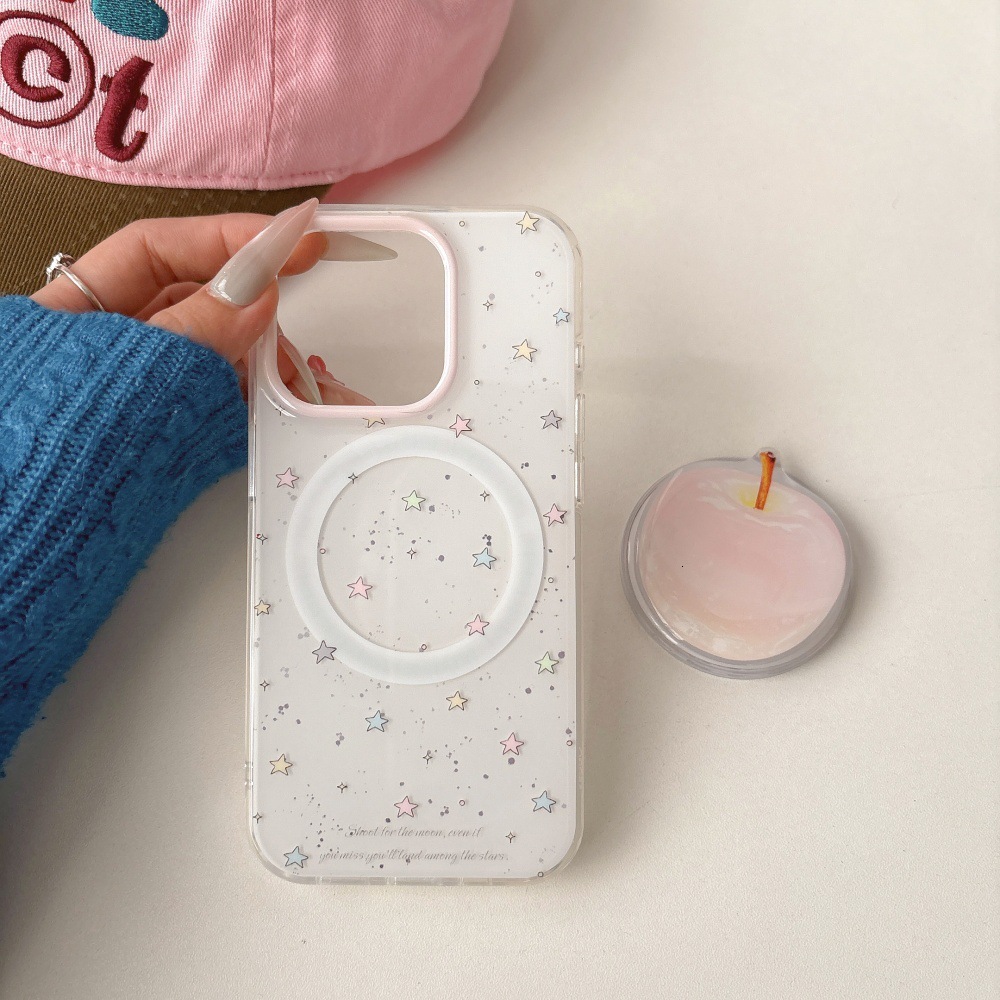 Colorful Star Magnetic Phone Case Compatible with iPhone 17/16/15 Pro Cartoon Stand Shockproof Protective Case iPhone 14/13