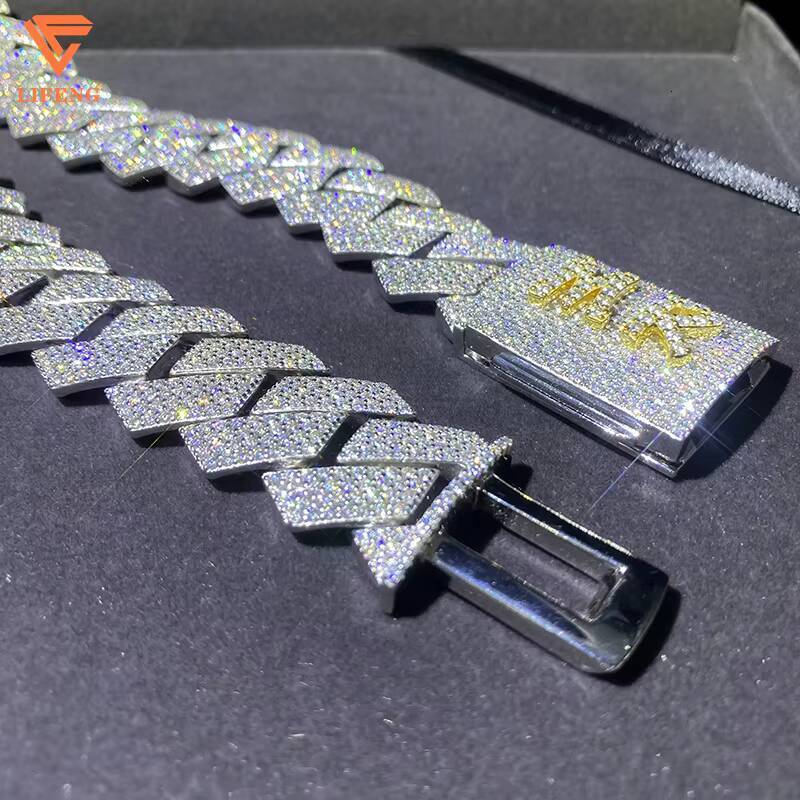 Custom White Gold Plated 20mm 4 RWOS Stones VVS1 Moissanite Diamond 925 Silver Necklace Jewelry Name Clock Cuban Link Chain Gift