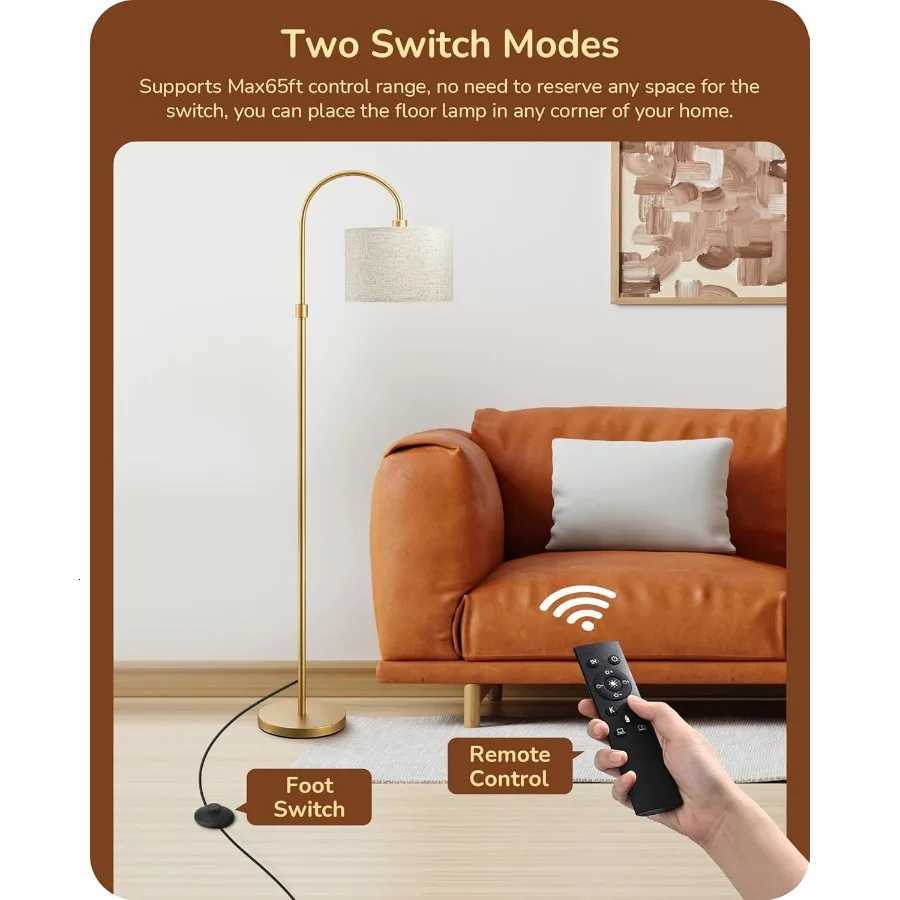 Modern Arc Floor Lamp with Remote Dimmable Feature in Gold Finish Adjustable Color Temperatures from 3000K to 6500K Tall Pole D M251119