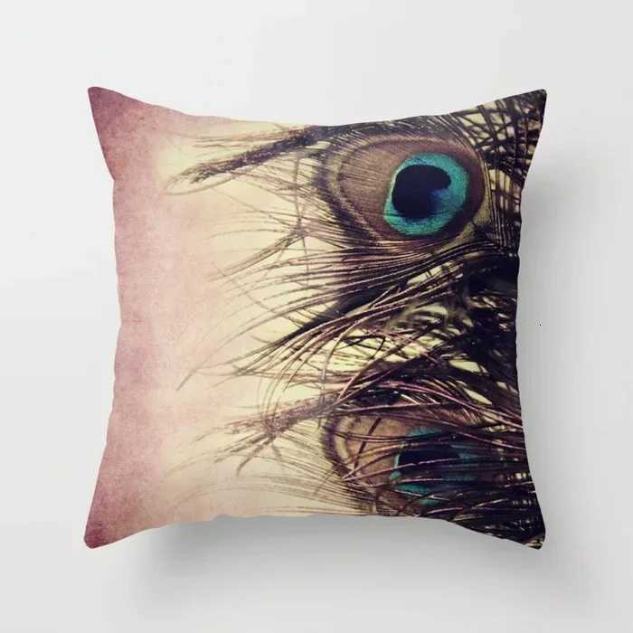 Peacock feather series ethnic style throw cover with short plush print for living room sofa decoration cushion coverM251119