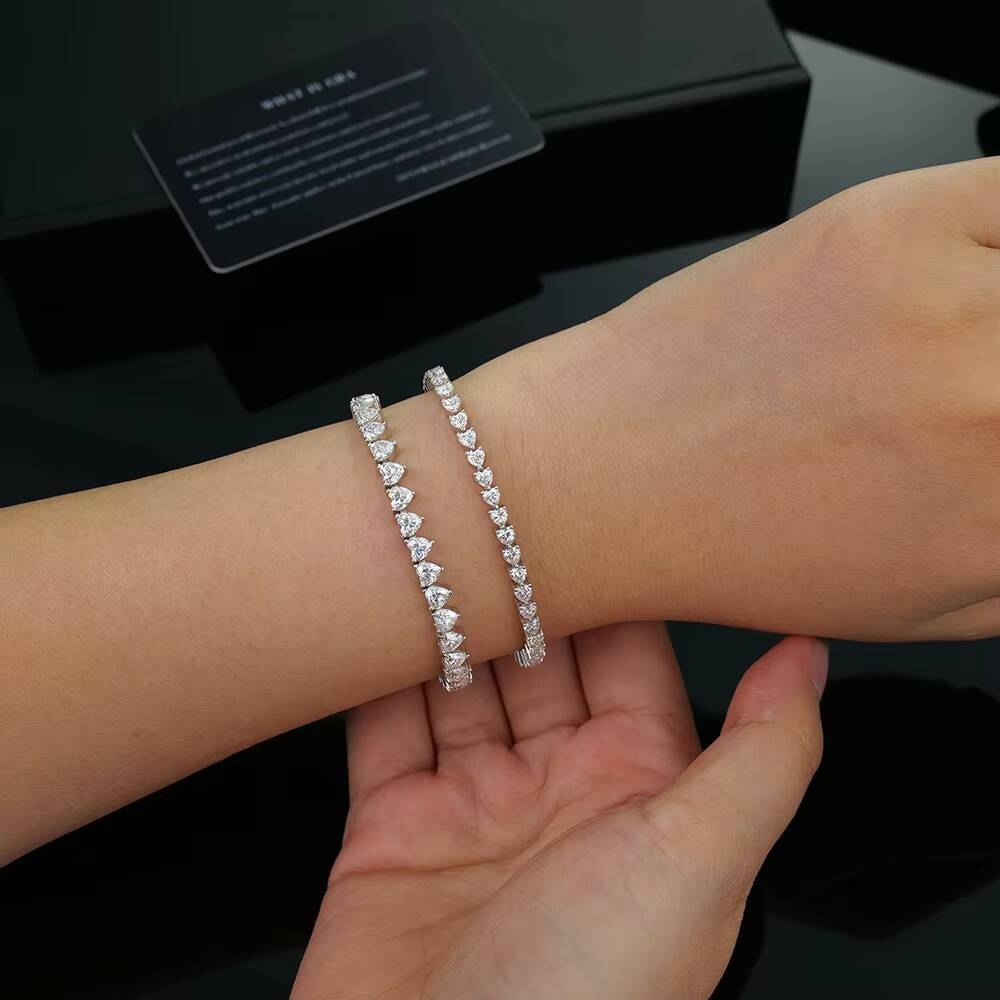Moissanite Heart Tennis Bracelet 925 Sterling Silver Brilliant Gift for Women D Color VVS Clarity Pass Diamond Test Fine Jewelry