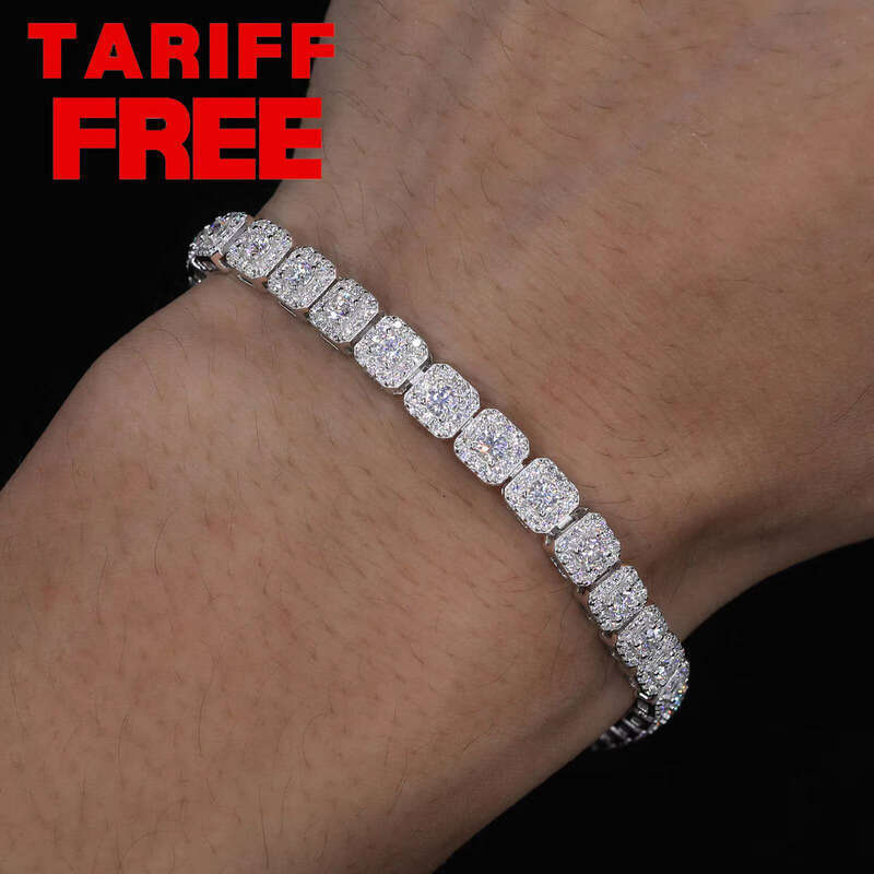Sparkling 6mm Moissanite Halo Tennis Bracelet High Quality White Gold Non Fade Sterling Sier Hip Hop Jewelry for Men
