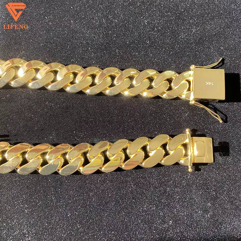 18k Gold Plated Cuban Chains Plain Necklace 14MM Custom Rapper Men Hip Hop Cuban Link Chain