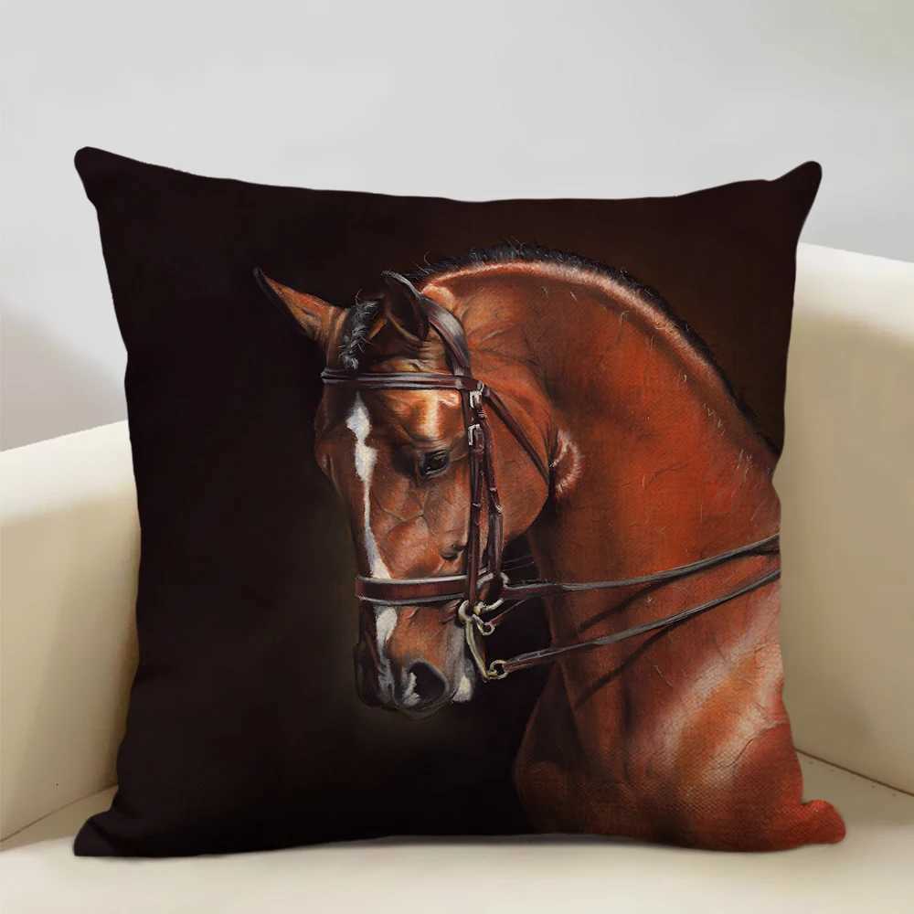 Animal Horse Cushion Cover Beautiful Horse Pattern Sofa Cover Home Living Room Art Decoration Cushion Cover 45x45cm LinenM251119