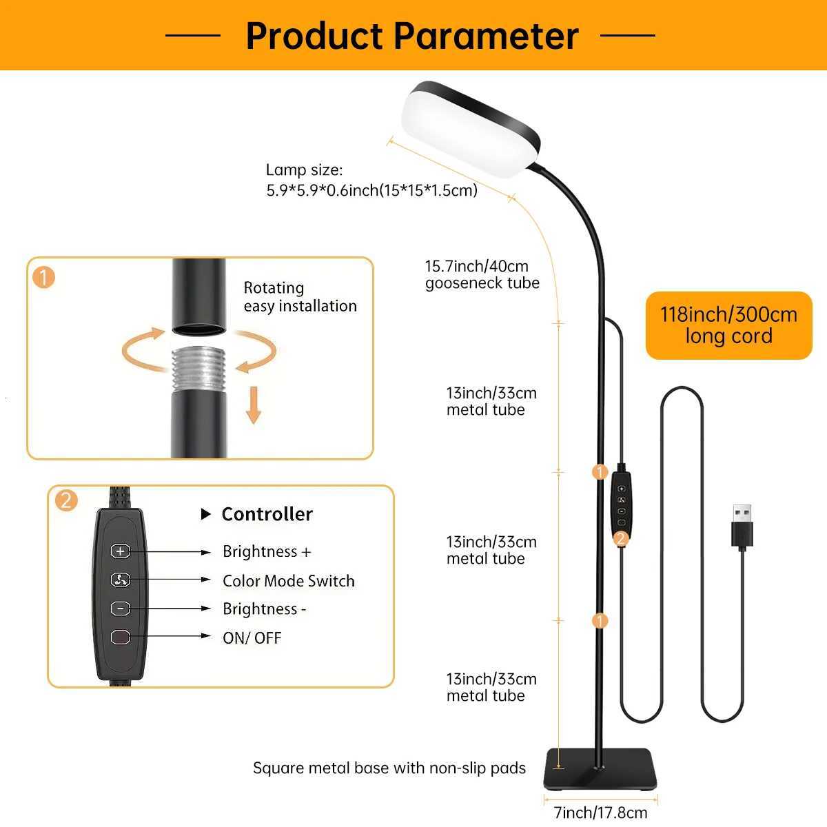 18W Floor Lamp with Touch Control Adjustable Brightness 360 Gooseneck LED Floor Lamps Eye-Caring Floor Lamp for Living Room M251119