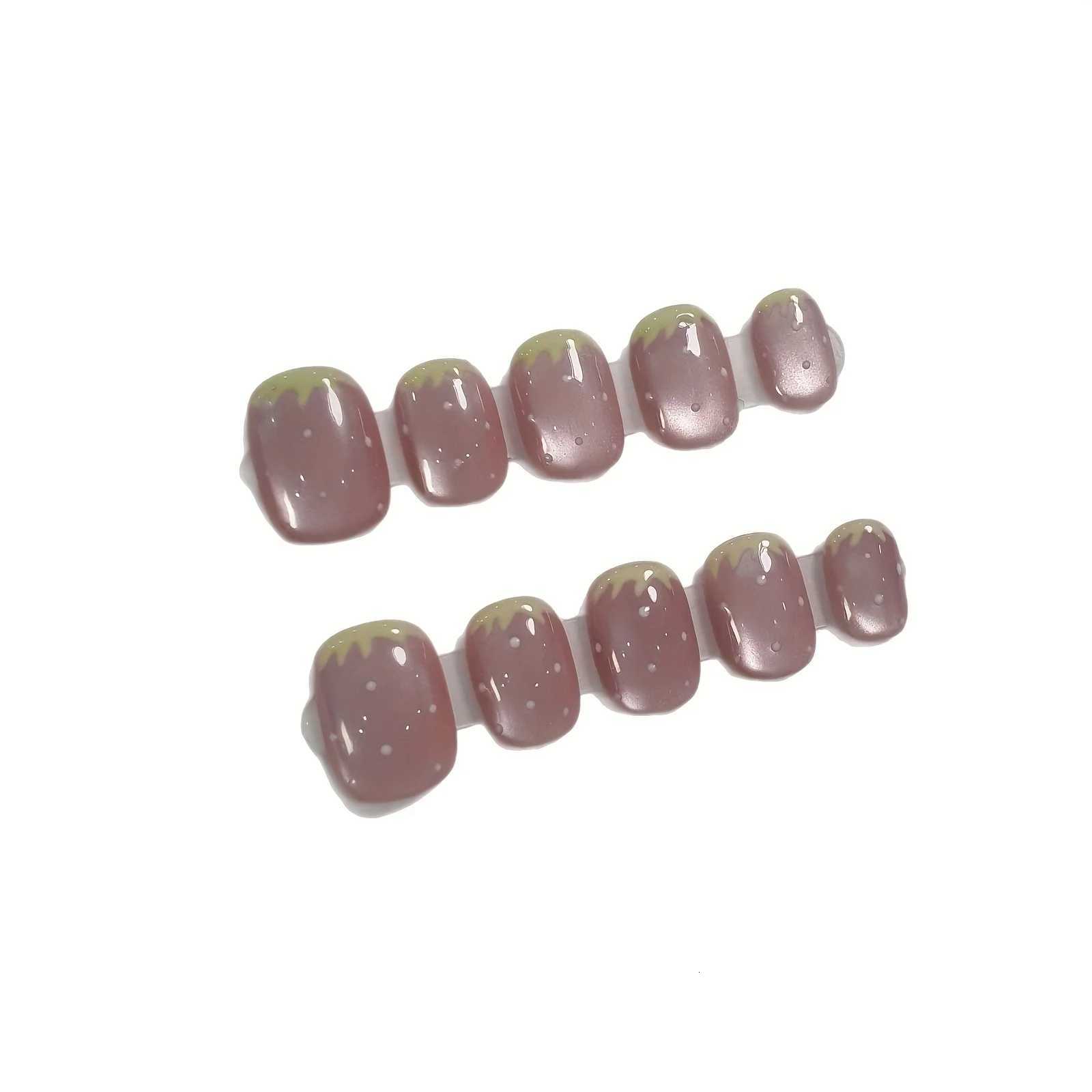 10pcs Handmade Press on Nails Sweet Strawberry Glass Beads Cats Eye Fake Nail Pink Summer Detachable Wearable Nail for WomenT251118T251119