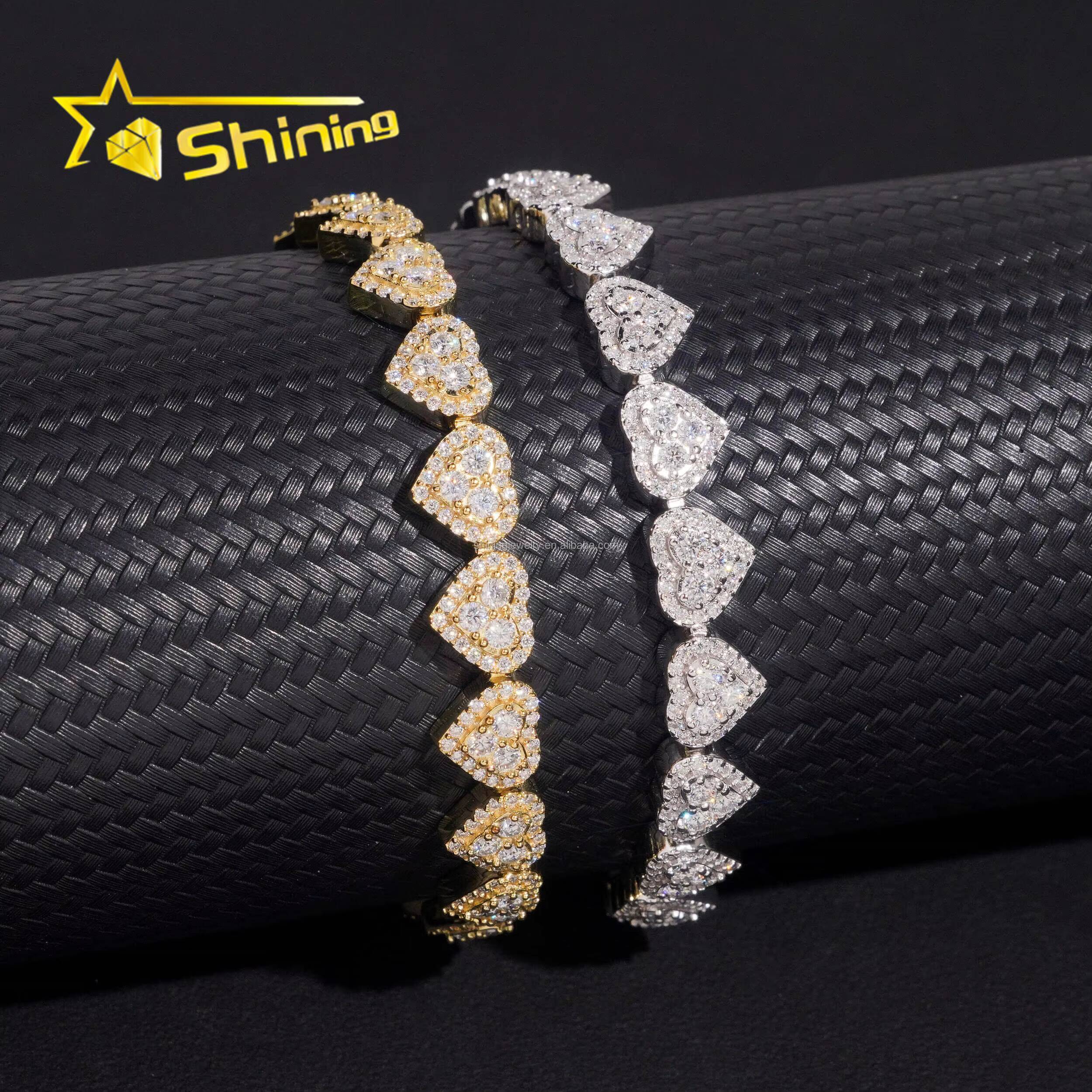 Drop Shipping Hot Selling Fashion Luxury Elegant Style Women Hip Hop Jewelry VVS1 Moissanite Iced Out S925 Silver Heart Bracelet