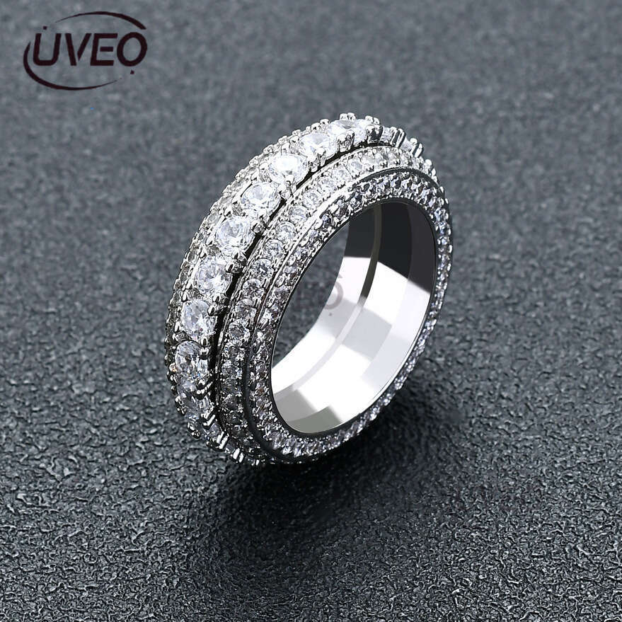 Luxury designer five rows of ice out VVS Moissanite rings for men and women Spinning Hip Hop rings with free shipping