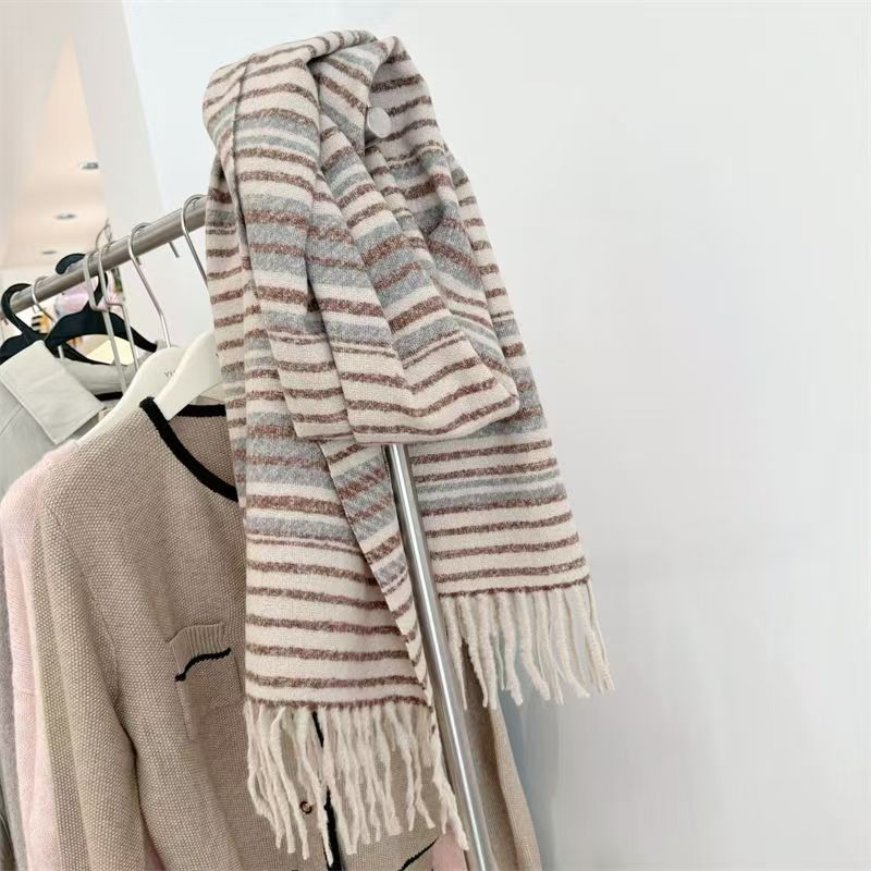 T511 striped thickened tassel neck scarf temperament shawl colorful fashion all-match warm scarf
