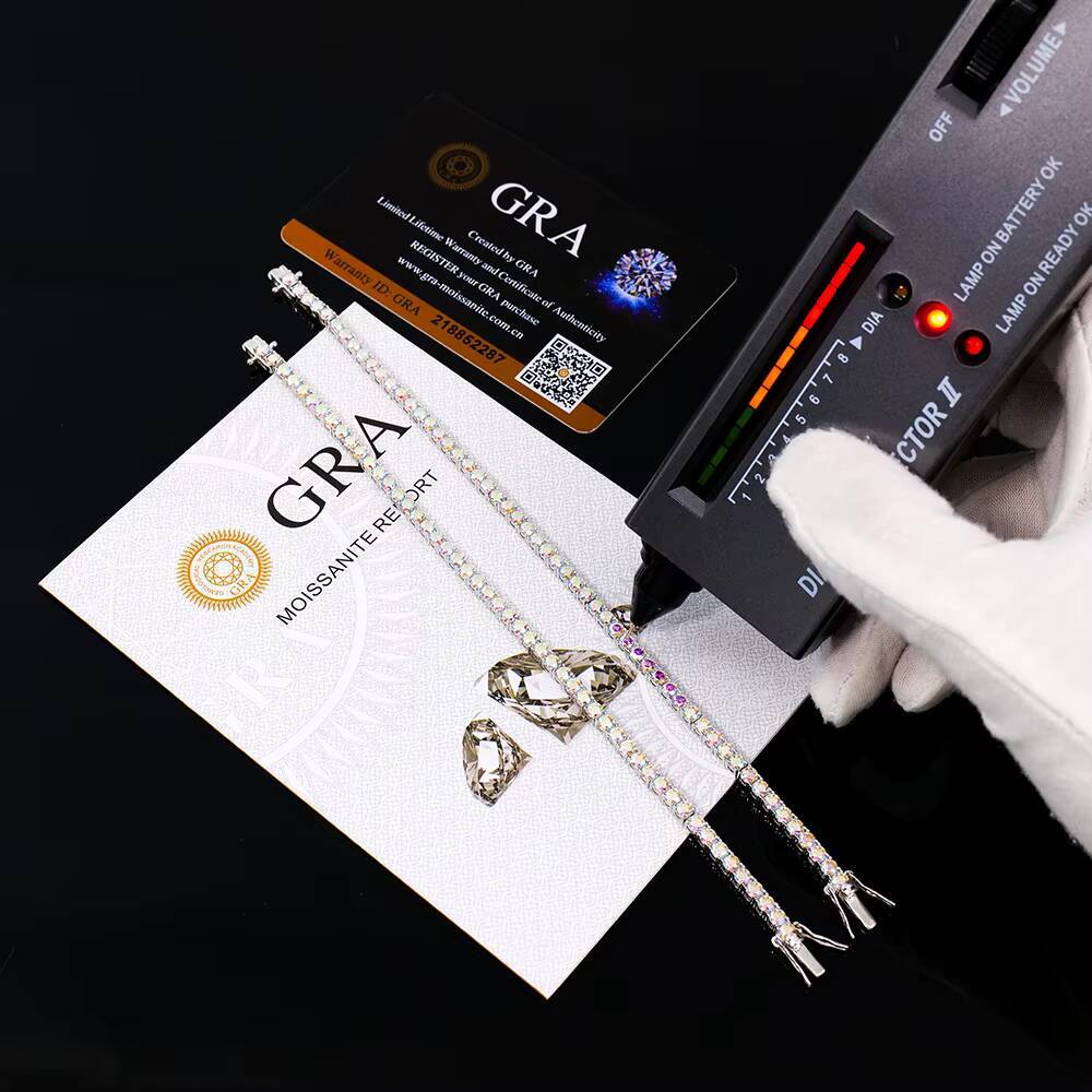 Colorful Moissanite Tennis Bracelet 3mm Rainbow Color 925 Sterling Silver Tennis Chain White Gold Plated with GRA Cert
