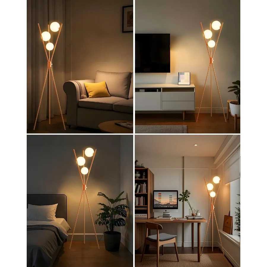 Stepless Dimmable Tripod Floor Lamp with 3PCS 3000K G9 Bulbs for Living Room and Bedroom Stable Base Orange Mid Century Modern M251119