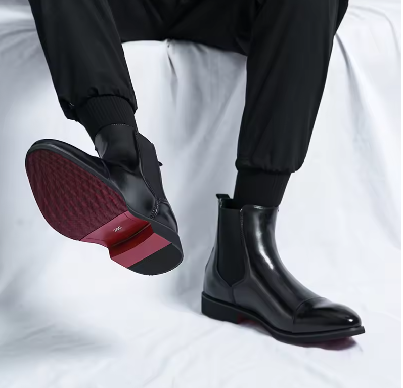 Red Soled Boots Men Ankle Boots Black and Red Business Fashion Short Boots Formal Men Walking Chelsea