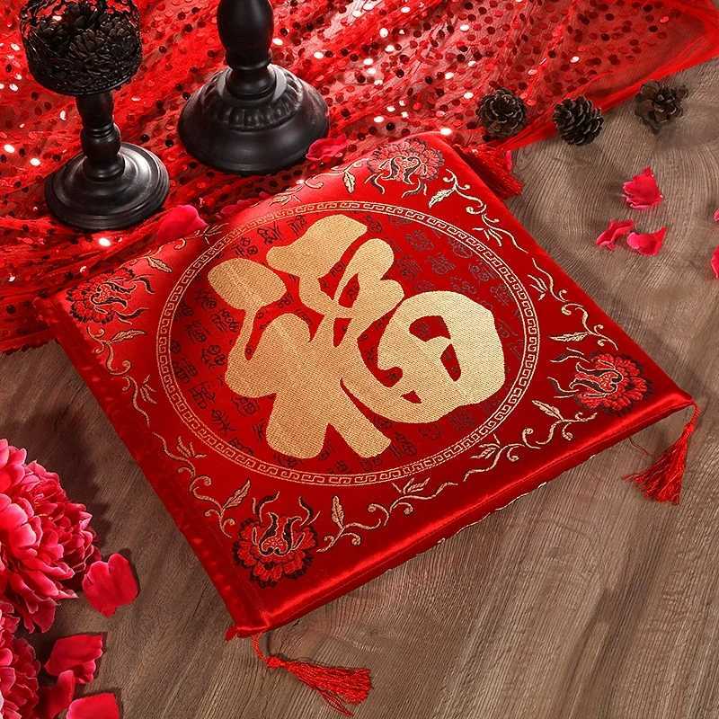 42cm 2pc Chinese Wedding Cushion Tea Ceremony Red Double Happiness Dragon Phoenix Kneeling Pad Wedding Gifts Home DecorationM251119