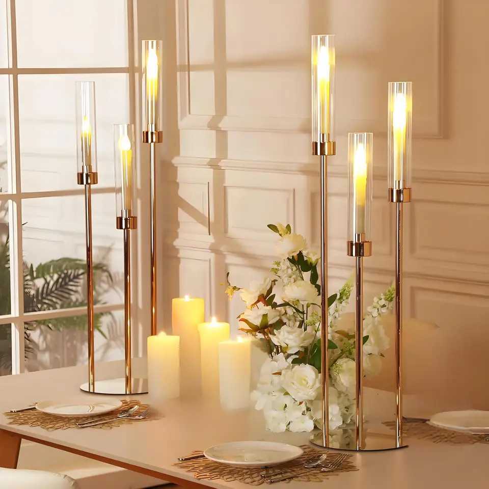 8 Set 3 Arm Candelabra Centerpiece 338 Inch Candelabra Candle Holder Metal Floor Pillar Candlesticks Gold Candelabra Centerpie G251119