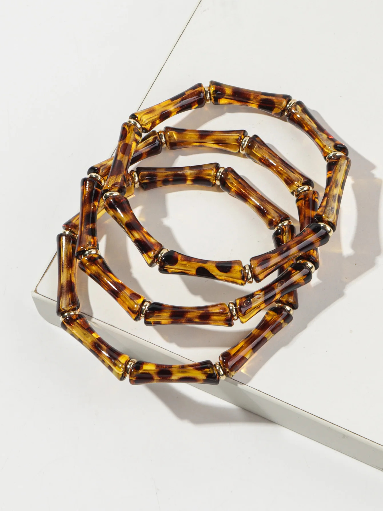 3pcs Leopard Acrylic Bamboo Womens Hand Bracelets Retro Stack Thin Tube Beaded Elastic Bracelet Bangle Couple Jewelry Gift 250418