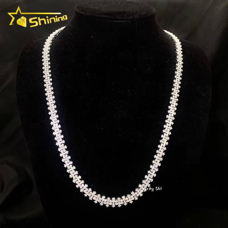 Iced Out Cross Style Moissanite Cuban Link Chain Hip Hop Jewelry 925 Silver Custom Men Fashion Chains Necklaces