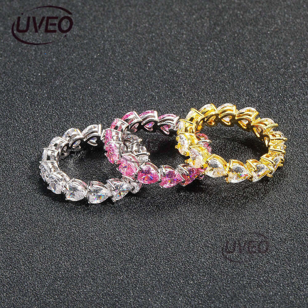 Luxury designer Love Pink Ice out VVS Moissanite Ring for men and women Heart Hip Hop ring with free shipping
