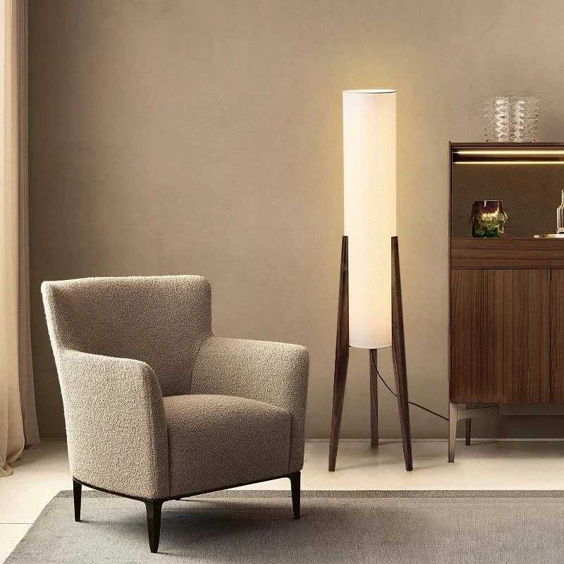 Solid Wood Floor Lamp Nordic Art Simple Modern Lamp Shade Fabri Bedroom Living Room Decor Reading Restaurant Living Room Standin M251119