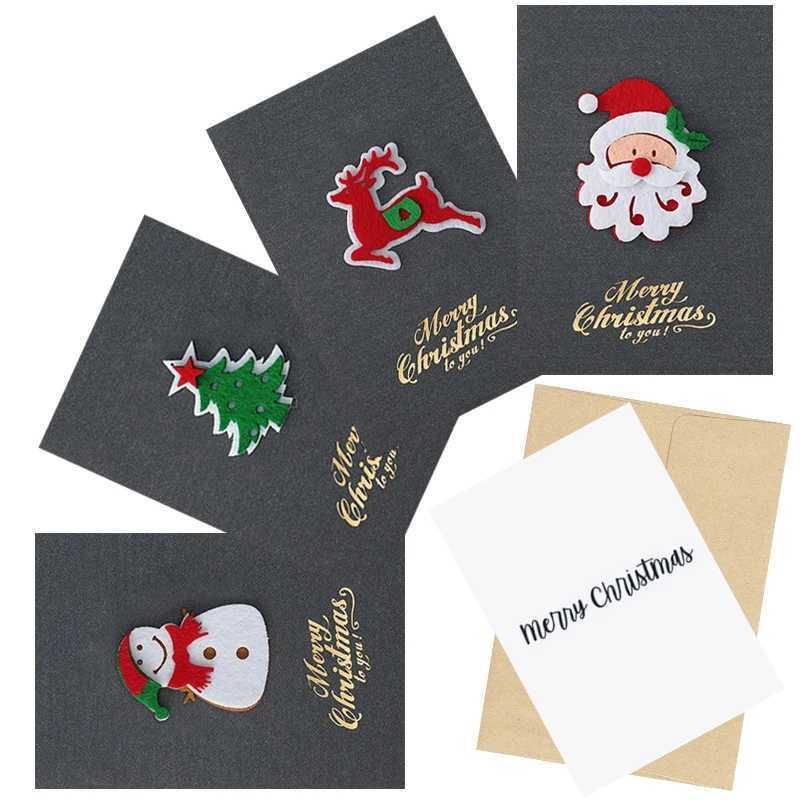 4PCS Christmas Greeting Card Set Grey Style Pearlescent Paper 3D Felt Invitations Postcards Christmas Party Gifts Souvenirs ZYF G251119