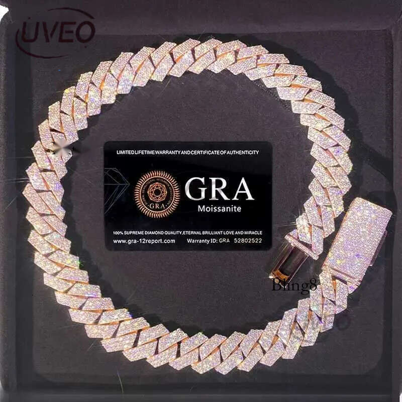 2025 bracelet designer jewelry moissanite chain cuban k High Quality 3 Rows VVS Moissanite Dia Chain White Rose Gold Plated Hip-hop chains for men nec
