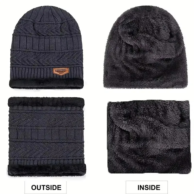 Winter Windproof Hat Scarf Gloves Three Piece Set for Men Outdoor Travel Fleece Wool Warm Knit Hat Cycling Sport Warm Cold Proof251118 - view 6