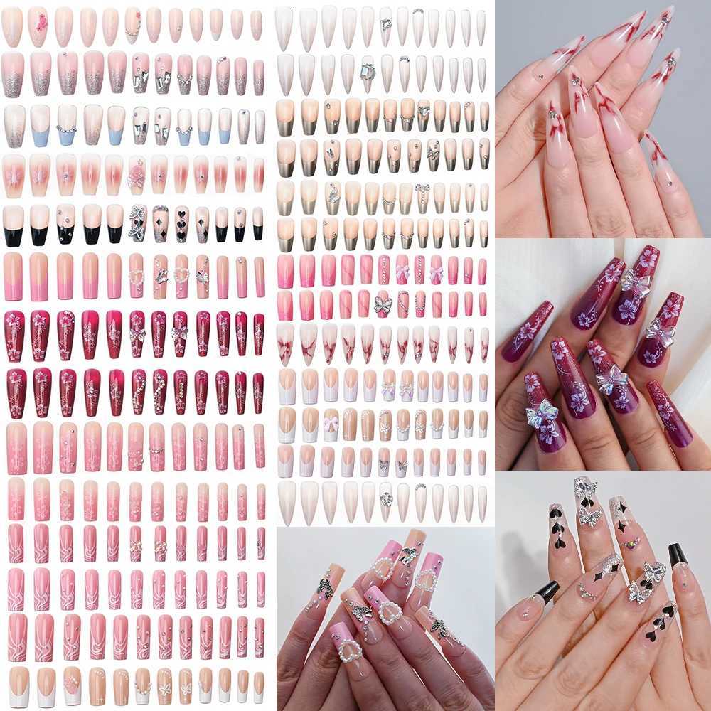 24Pcs French Fake Nails y2k alloy Butterfly Design coffin Long Fake Nail Patch Full Cover Press on Artificial nails Nail PatchesT251118T251119
