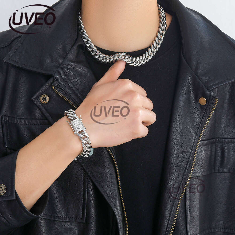 Luxury Hip Hop 6-18mm sterling silver Ice out VVS Moissanite Necklace Bracelet Cuban Chain Free delivery