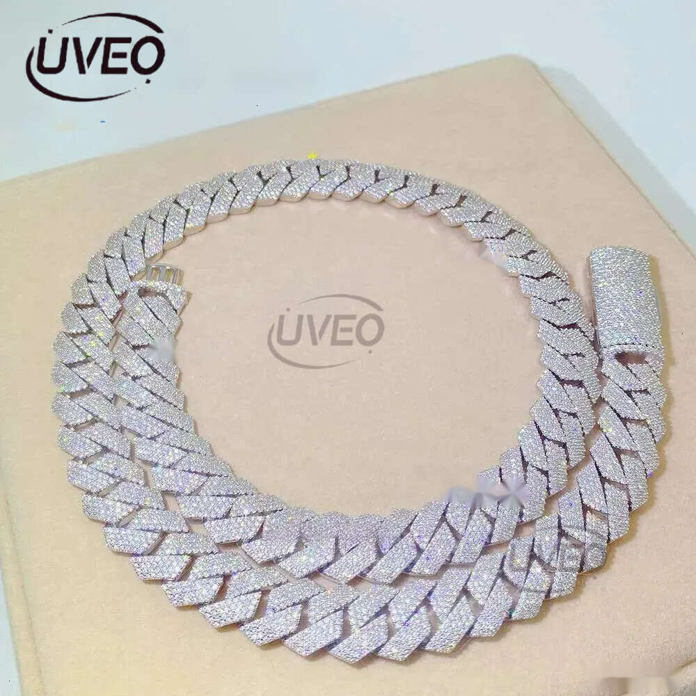 Passed Vvs Test Hip Hop Jewelry Necklace 15mm GRA Ice Out Moissanite Dia Cuban Chain Popular with Rappers