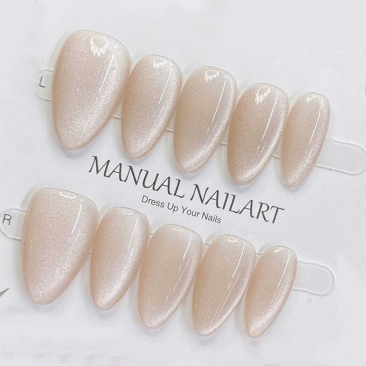 10pcs Handmade Press on Nail Art Classic Nude Almond Glitter Cat-Eye False Nail for WomenGirl Detachable Wearable Fake NailT251118T251119