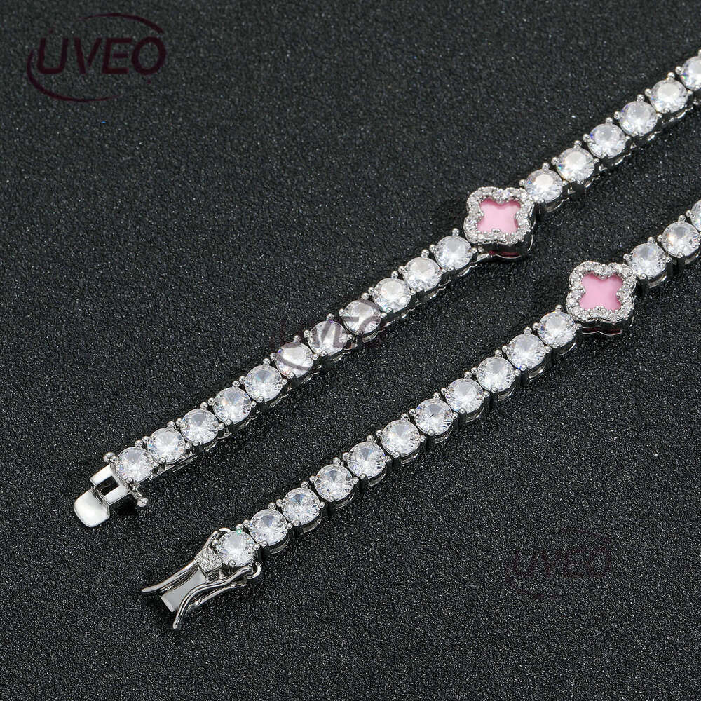 Luxury Hip hop Pink Clover set Ice out VVS Moissanite tennis bracelet Free delivery
