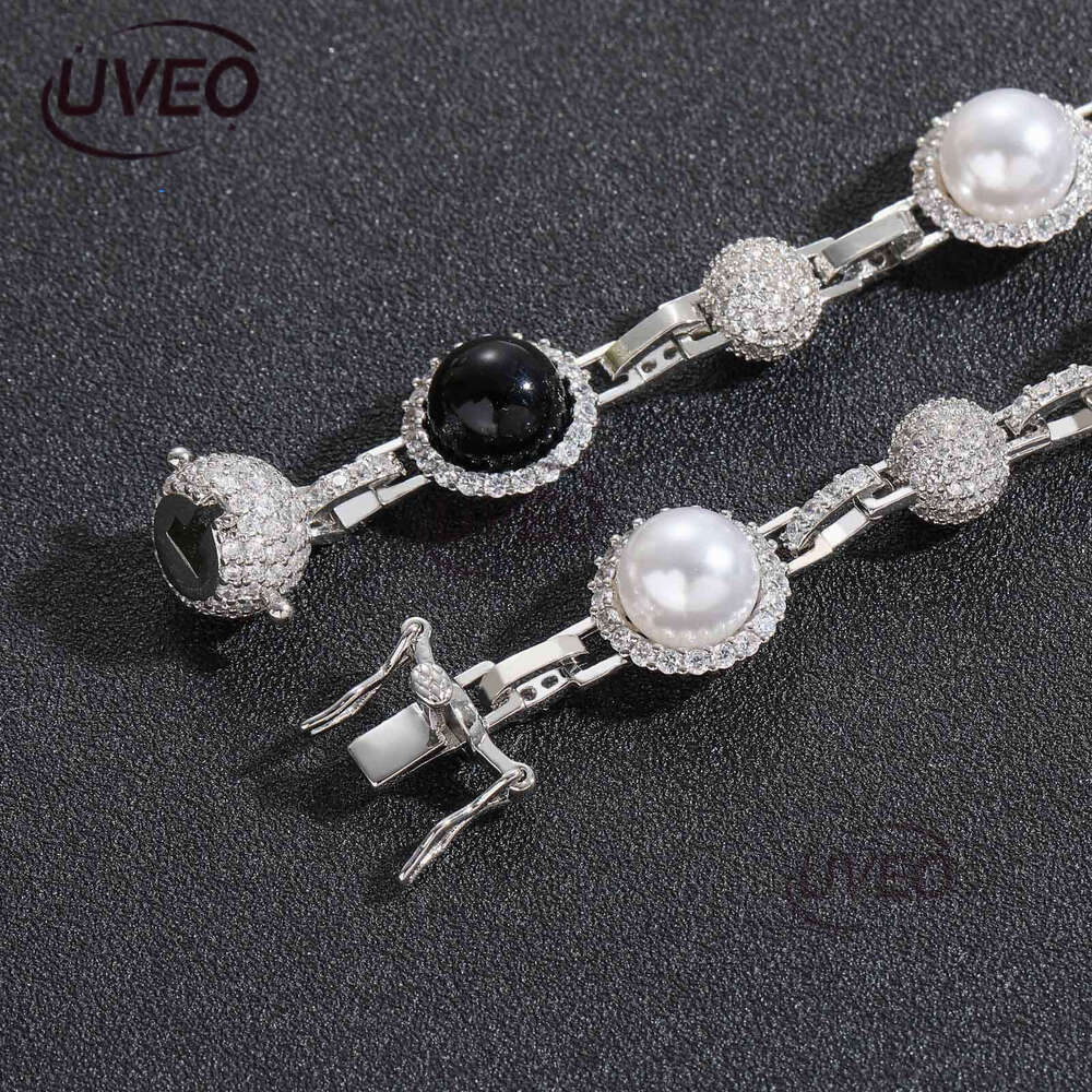 Luxury hip hop micro-inlaid sterling silver ice out VVS Moissanite black and white pearl necklace, men and women's cascading chain Free delivery